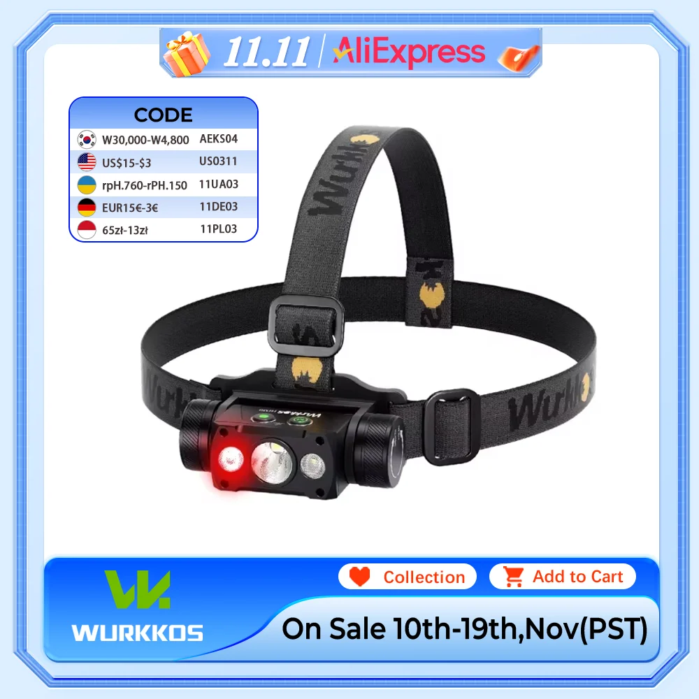 

Wurkkos HD50 Headlamp 2A Rechargeable 21700 Headlight 4000lm XHP50.3 HI+LH351D+660nm Red Light Toollamp Magnetic Tail Camp Light