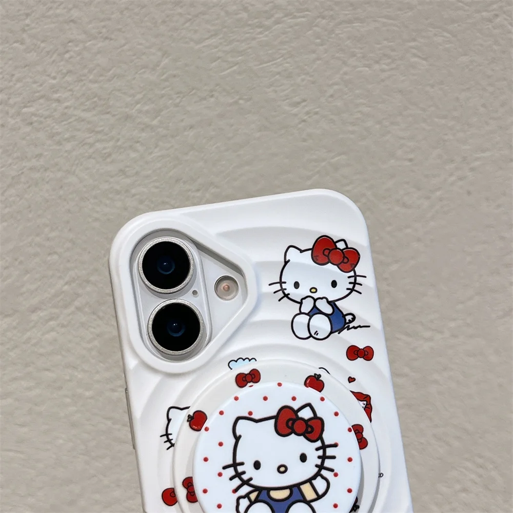 Custodia per telefono con supporto magnetico Wave Cute Hello Kitty per iPhone 13 14 15 16Promax 15Pro Custodia protettiva antiurto in silicone per cartoni animati