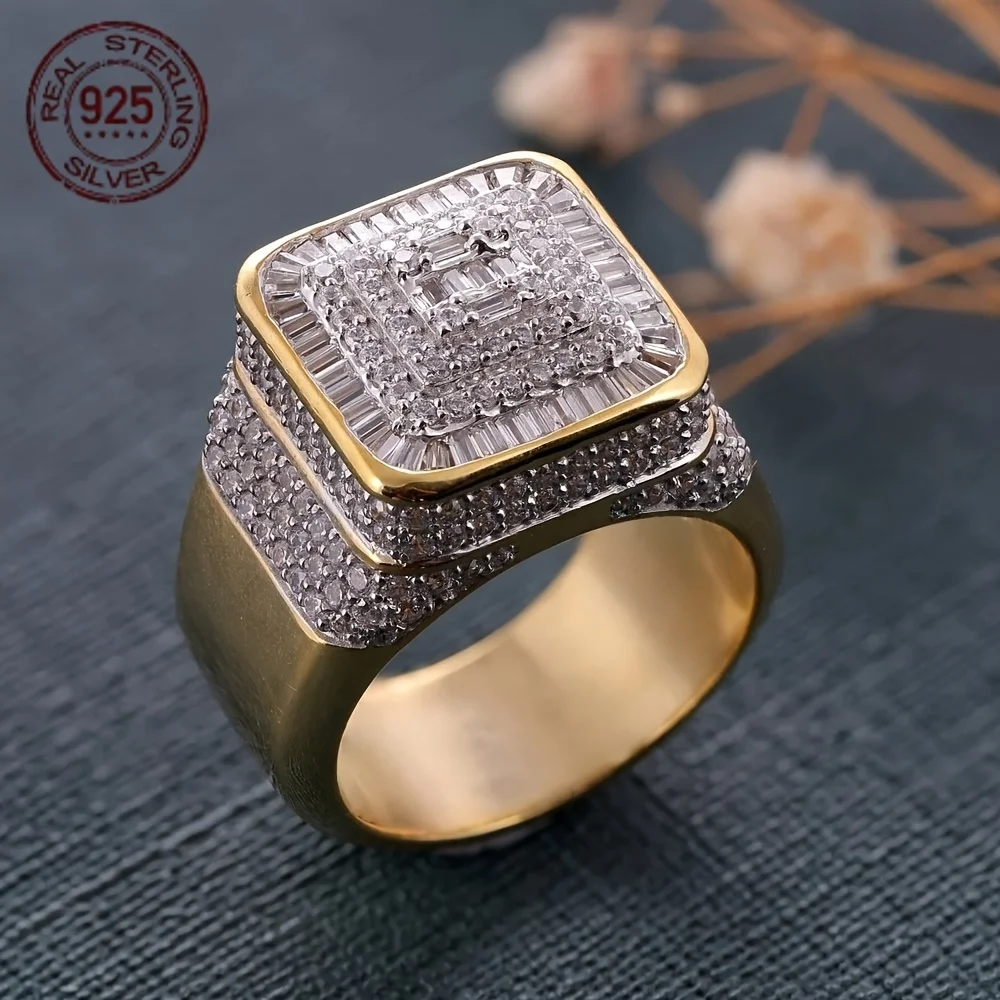 

Men's Iced Out 925 Sterling Silver Rapper Hip Hop Ring Luxuy Gold Plated Vintage Wedding Band Engagement Rings Fine Jewelry