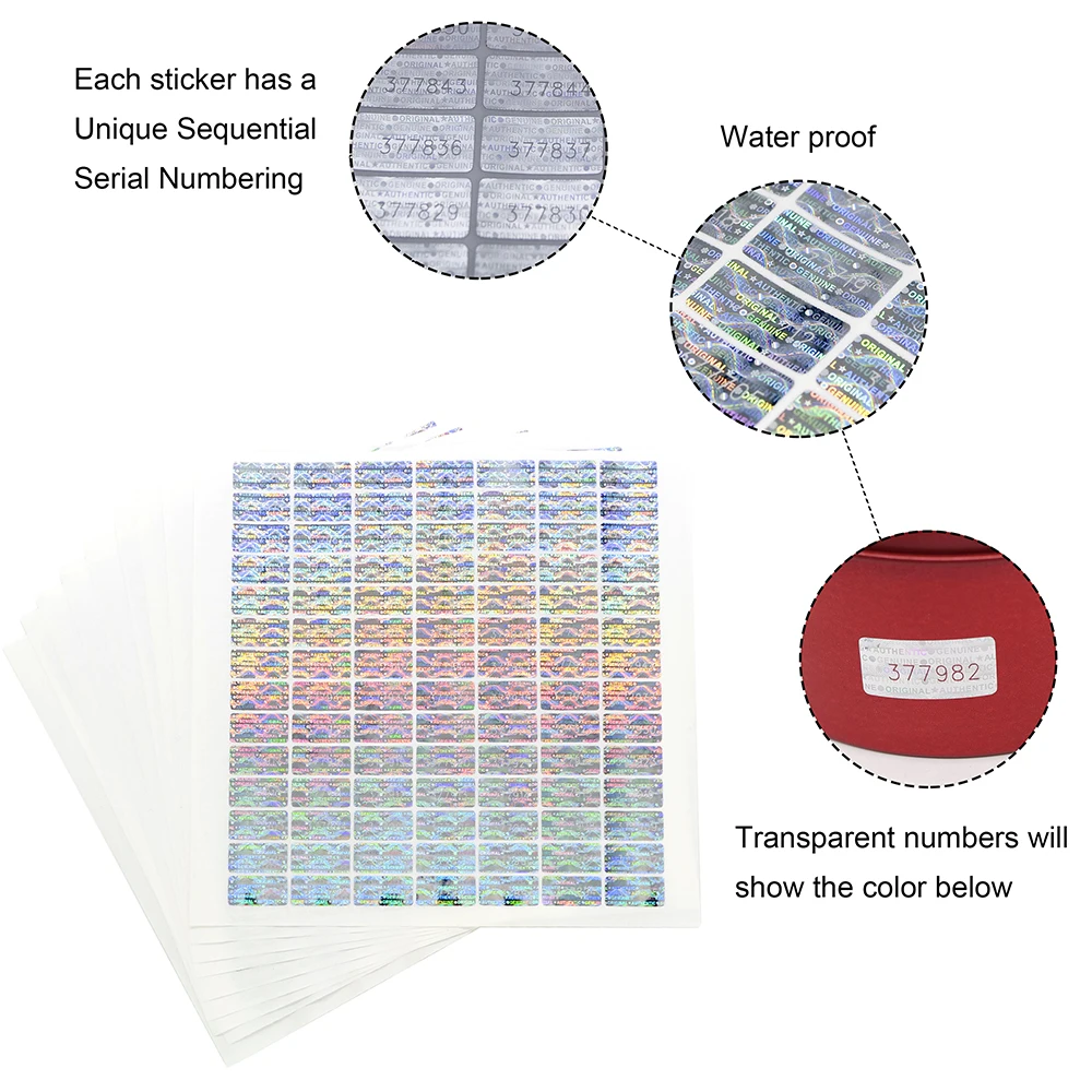 2000 piezas, pegatinas de holograma a prueba de manipulaciones, etiqueta de seguridad de garantía void, número de serie único, logotipo