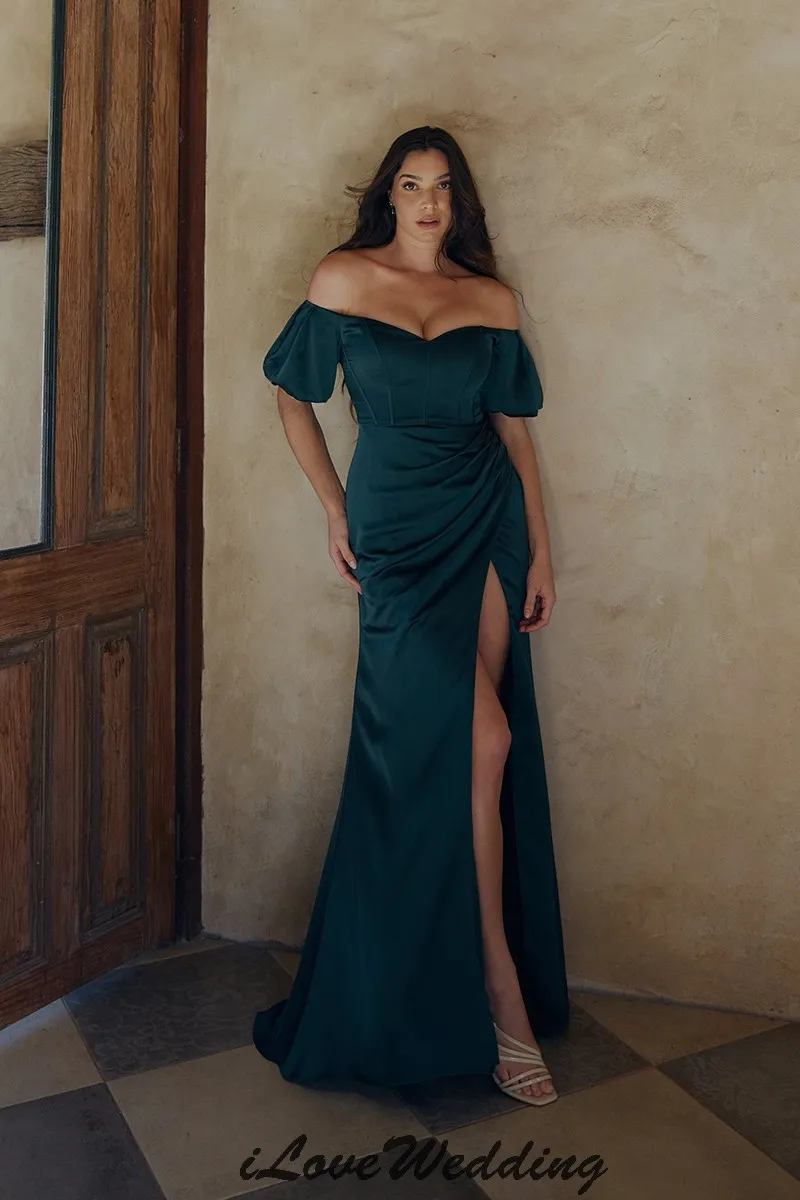 

Evening Dresses 2025 Emerald Wedding Party Dress For Woman Off The Shoulder Satin V-Neck Mermaid Elegant Prom Dresses Customized