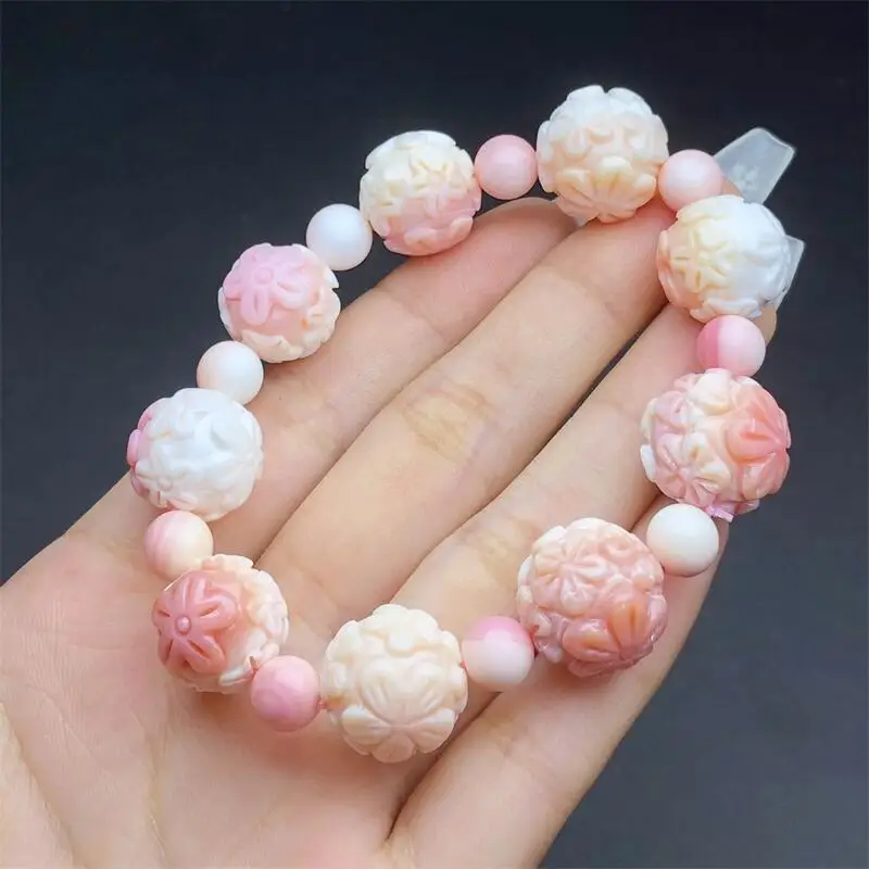 Natural Aliger Gigas Shell Flower Sphere Bracelet Gemstone Strings Fashion Beautifully Jewelry For Men And Women 1PCS