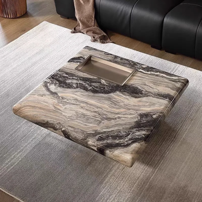

Italian minimalist brown box marble square living room suspended coffee table