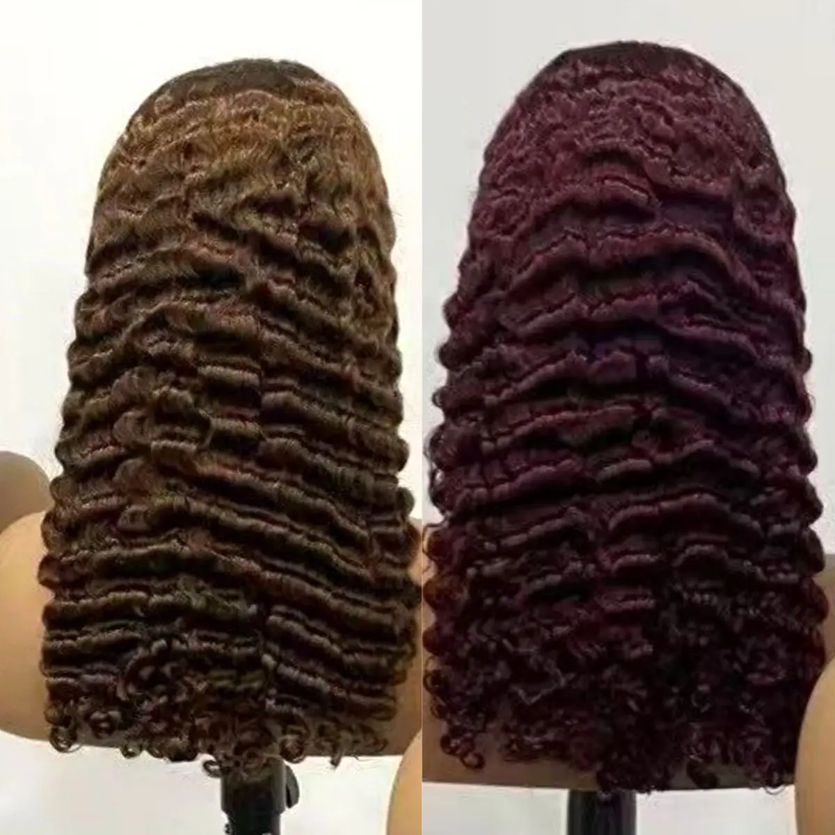 

300% Density 4# Chocolate Brown Burmese Curly Human Hair Wigs 13x4 Lace Frontal Bouncy Curly Hair Wigs for Women PrePlucked