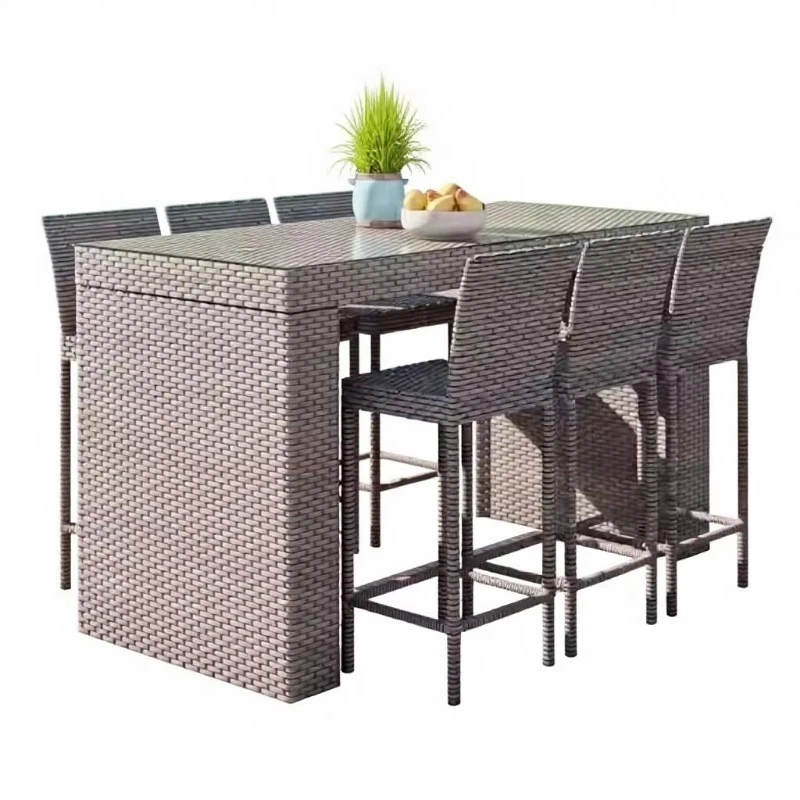 Modern outdoor plastic bar table and chair combination high stool for restaurant courtyard