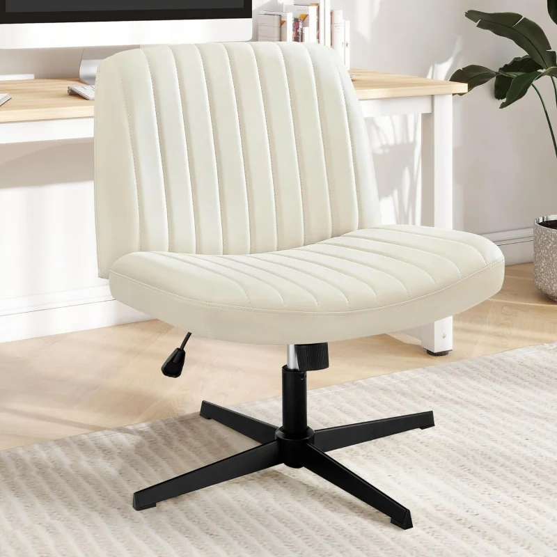 Silla de oficina con patas cruzadas, silla de escritorio cómoda y ancha, sin ruedas, sin brazos, tocador giratorio para el hogar