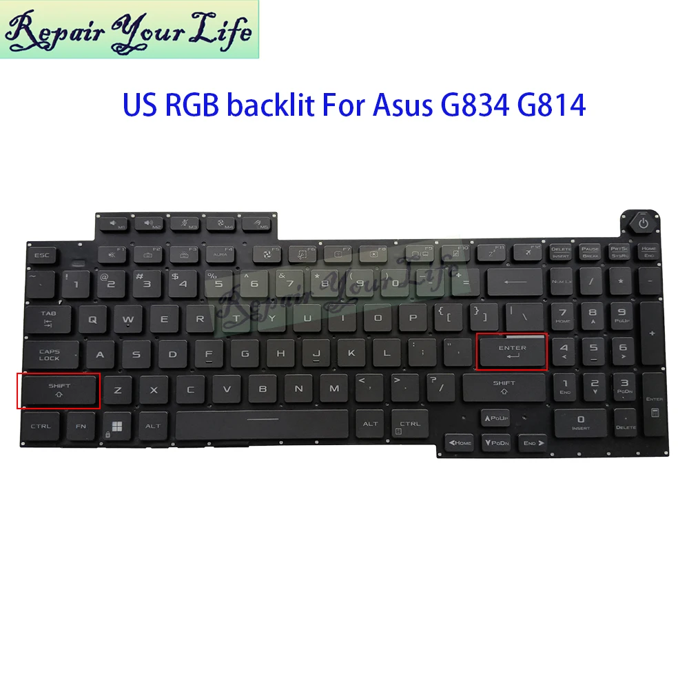 

US RU RGB Backlit Keyboard For Asus ROG Strix SCAR 18 G834 G18 G814 JZ JV G834JY G814JU English Russian Backlight 0KNR0-6916RU00