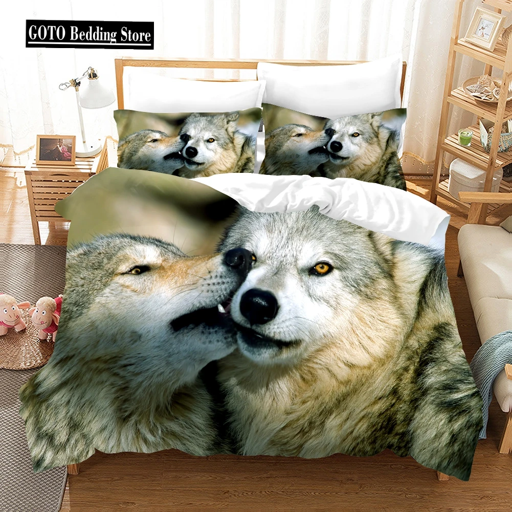 

Western 3d Duvet Cover Set Love Wolf Bedding Bed Sets King Size Super Elastic, No Fading Bed Room Set 2/3 Pcs Quilt Bedding Set