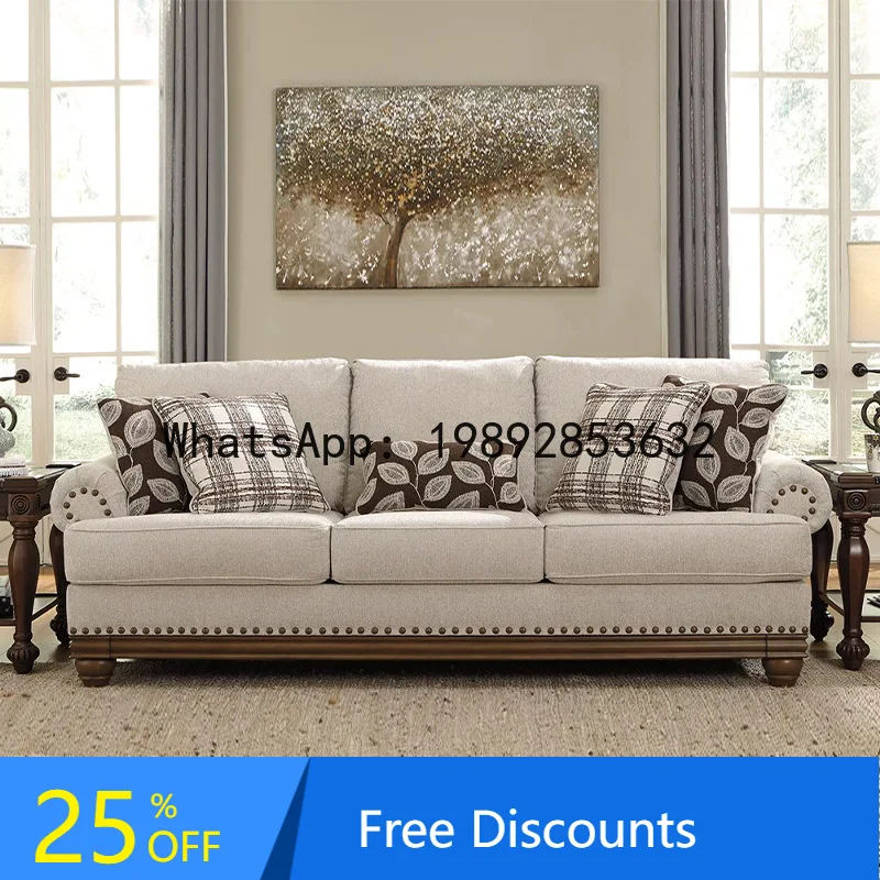 CZ American Style Solid Wood Fabric Sofa Three-Seater Set Living Room Furniture French New Chinese Modern Simple Small Apartment