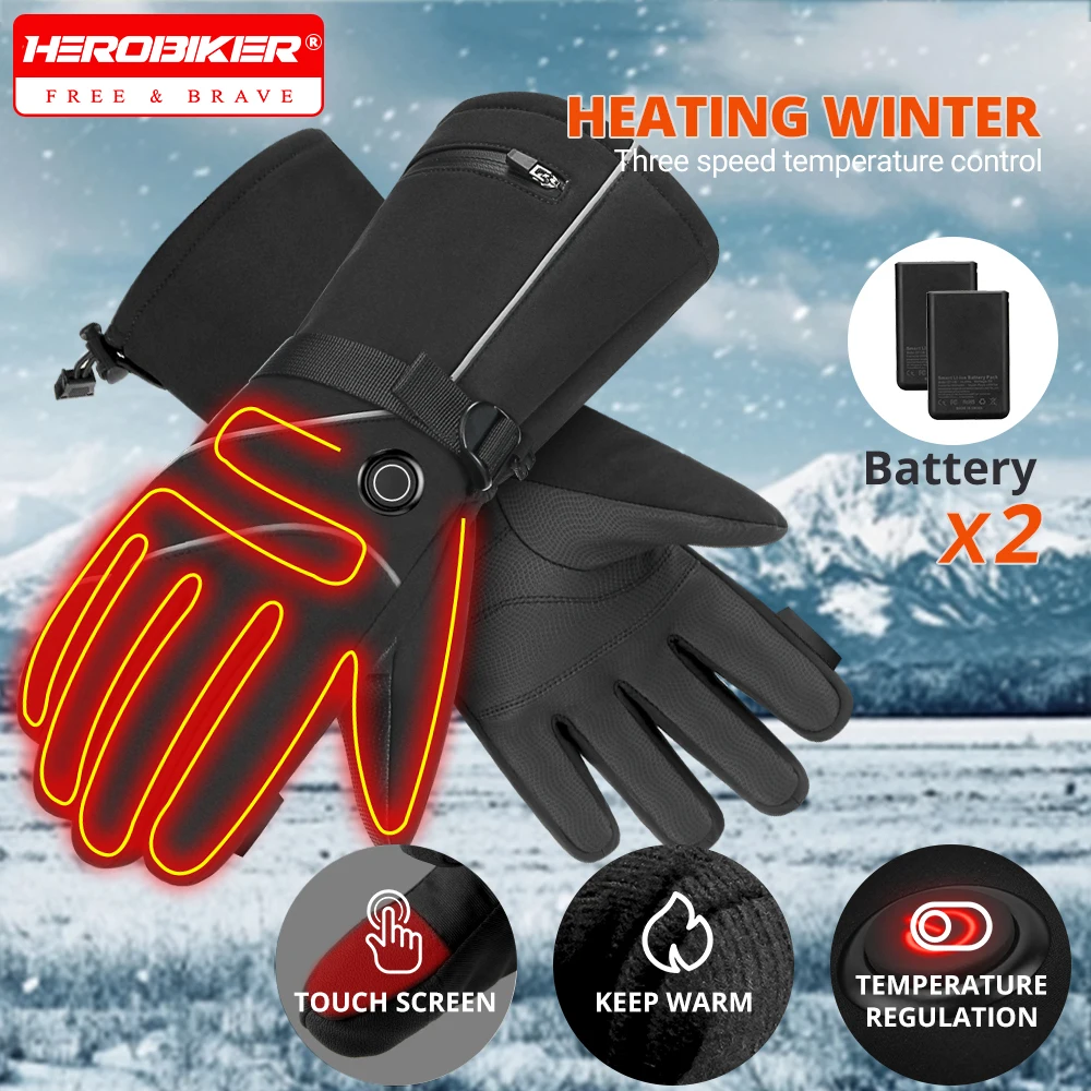 

Ski Heated Gloves Winter Heated Gloves Waterproof Touch Screen Motorcycle Gloves USB Electric Outdoor Sports Heating Gloves