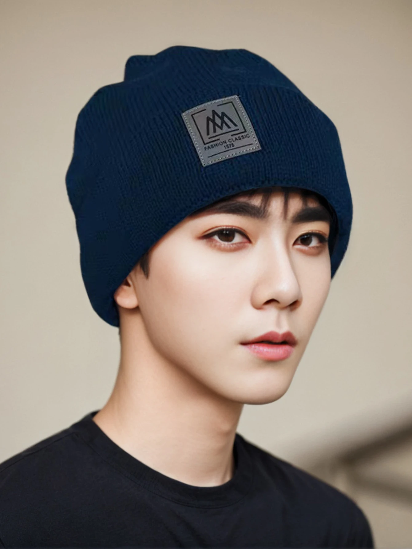 Classic Knit Beanie Hat for Men & Women - Soft Warm Winter Skull Cap with Simple Logo Patch, Stretchy Casual Slouchy Watch Cap