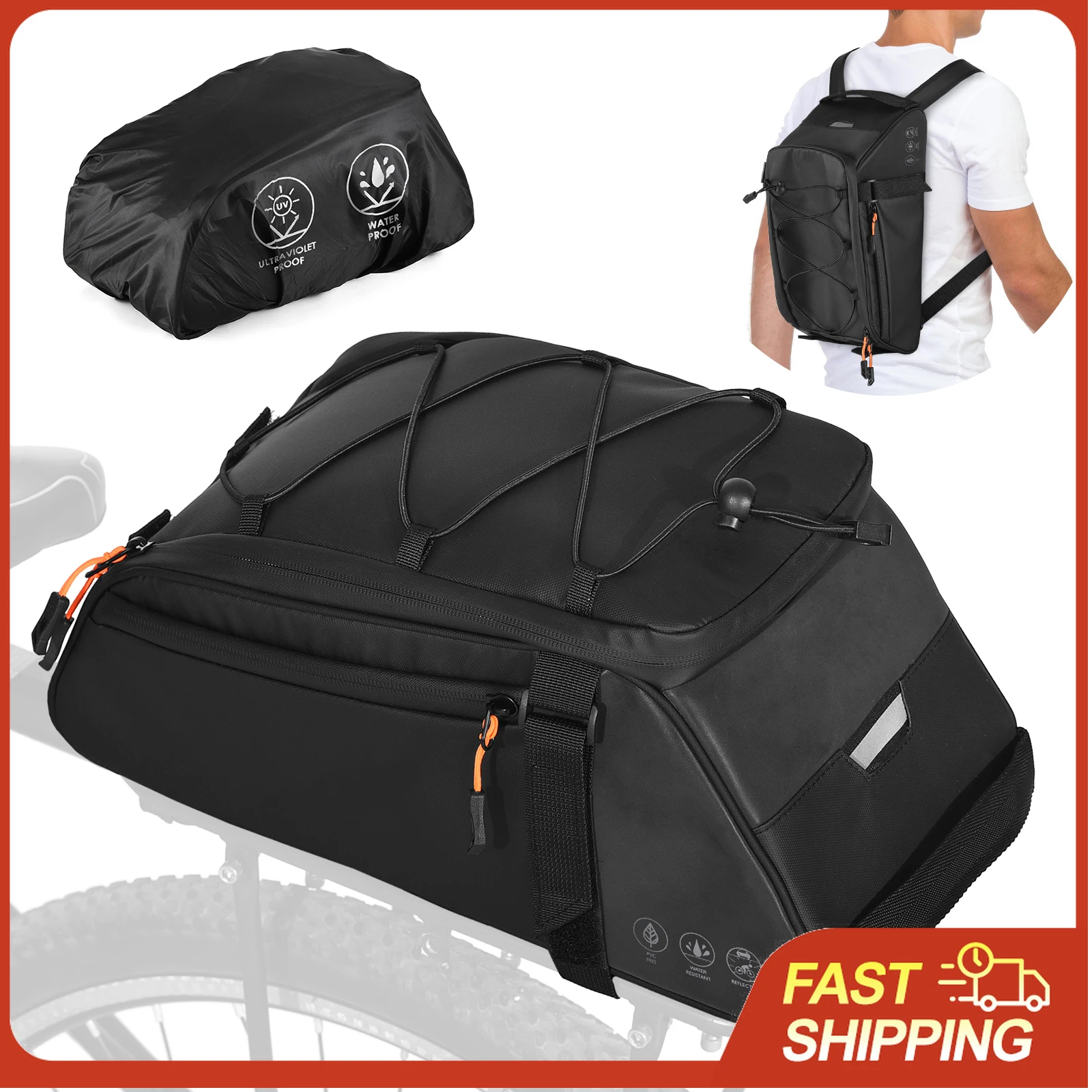 

3-in-1 Bicycle Bag Reflective Bike Saddle Bag Waterproof Bike Rear Rack Bag with Shoulder Strap