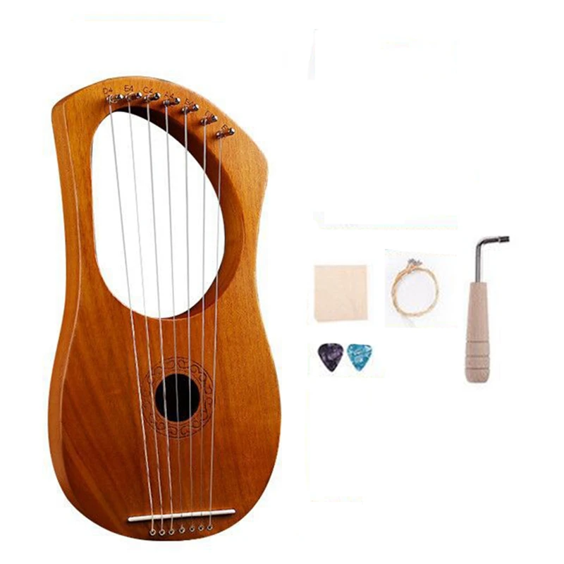 

7 String Lyre Harp Wood String Instrument With Carry Bag Extra String Set And Accessaries Style