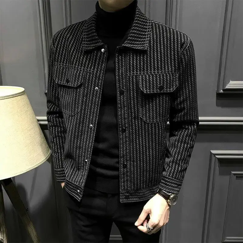 

Handsome Houndstooth Jacket Men's Striped Jacket Trendy Casual Clothes Men