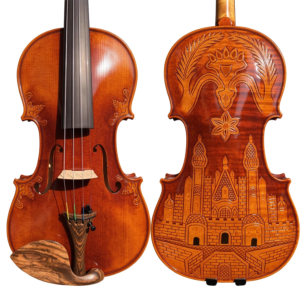 4/4 Full Solid Wood Violin, Hand Carved Antique Professional Performance Instrument for Adult Beginner & Advanced Stage Performa