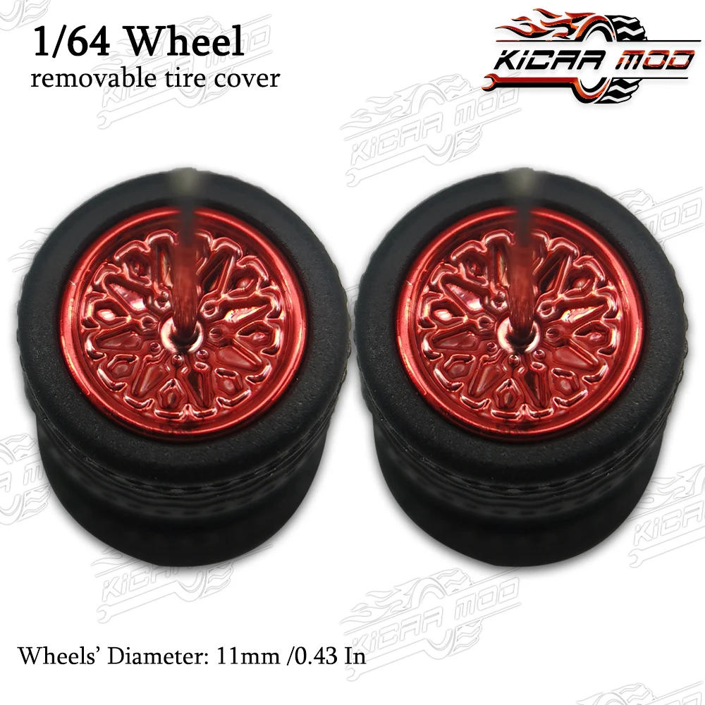 1/64 Model Car Wheels with Rubber Detachable Tires Closed Spoke 2 Refitting Parts for Diecast Hot Wheels Matchbox D:11mm 1 Set