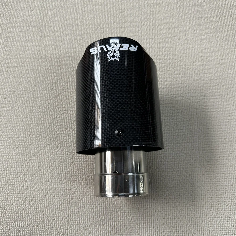 Car Universal 304 Stainless Steel Single Exhaust Pipe Full Glossy Carbon Remus Logo Black Cover Muffler Tip For Merc - Image 4