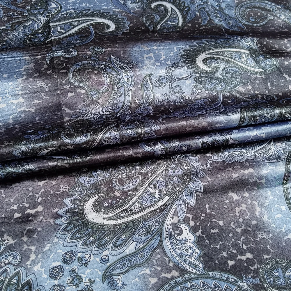 1 meter X 1.48 meter Vintage Paisley Fabric Silky Satin Print Material For Scarf DIY