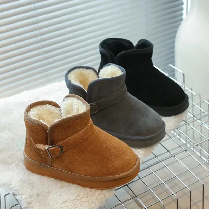 

Children Snow Boots with Thick Fur Kids Ankle Boots Soild Color Retro 2025 Winter New Boys Girls Warm Boot Versatile Soft Bottom