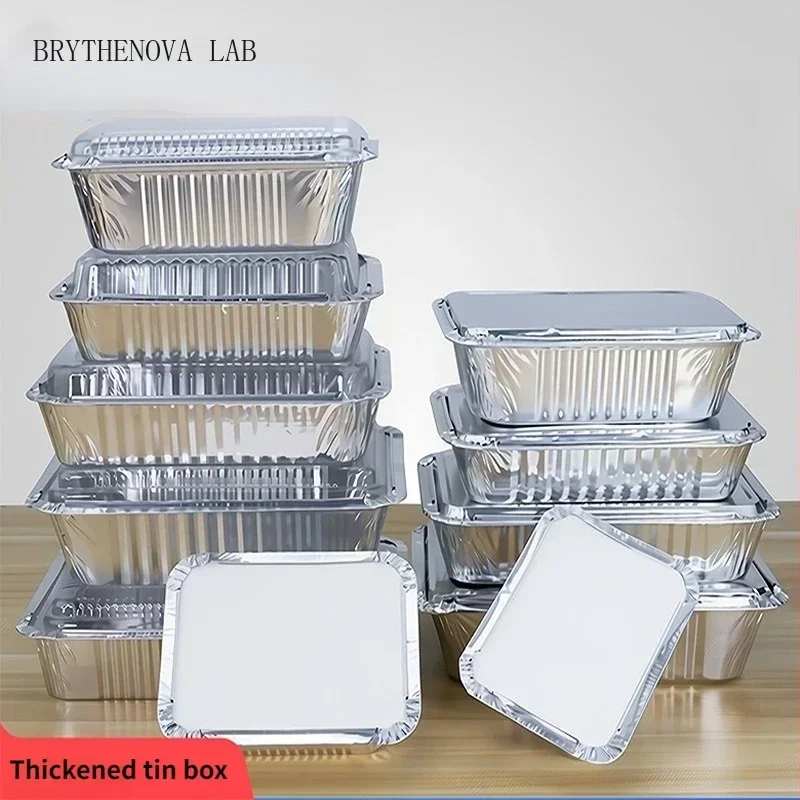 100 Pieces of Barbecue Tin Foil Special Packaging Box Aluminum Lunch Foil Box Home Takeaway Air Fryer Disposable Tin Bowl