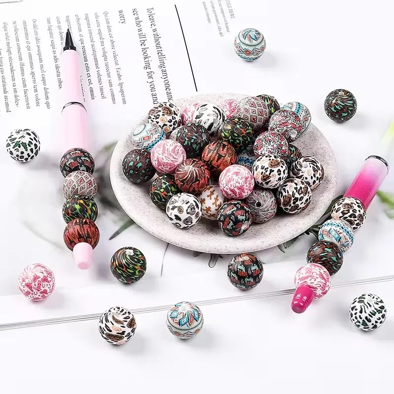 100pcs Silicone Round Beads 15mm Leopard Baby Teething Chew Beads Tie Dye Print DIY Jewelry Bracelet Keychain Making Accessories