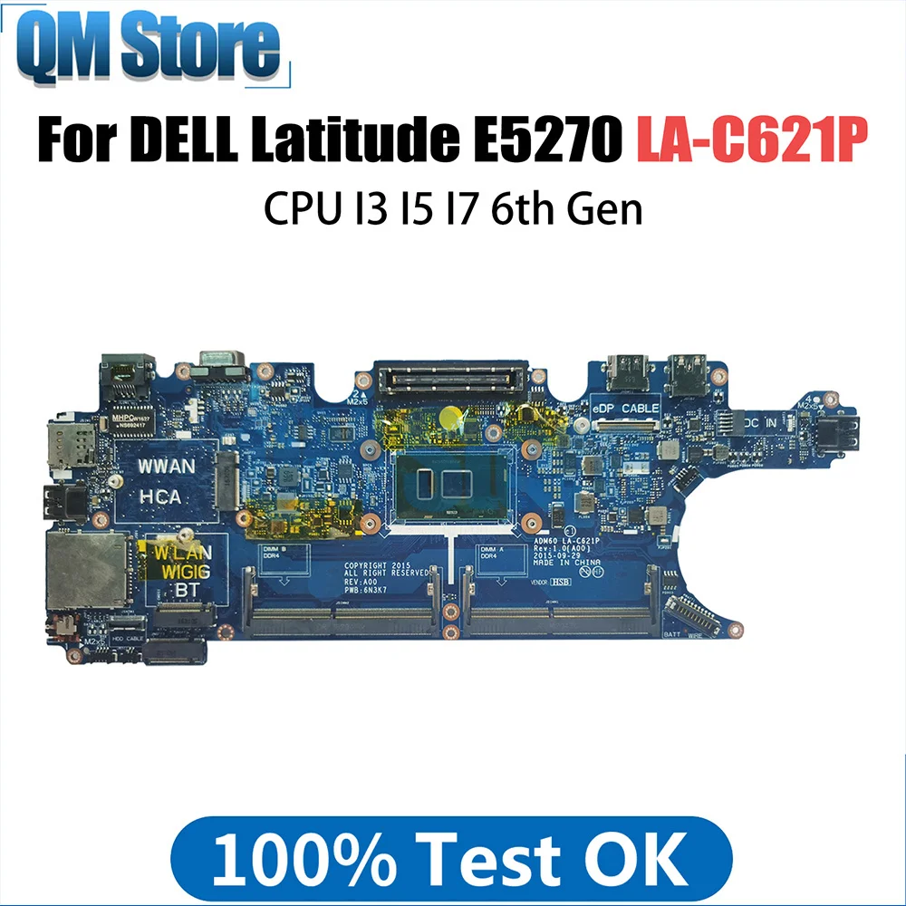 ADM60 LA-C621P Mainboard For Dell Latitude 5270 12 E5270 Laptop Motherboard With i5-6300U CN-0DV5YH DV5YH Tested