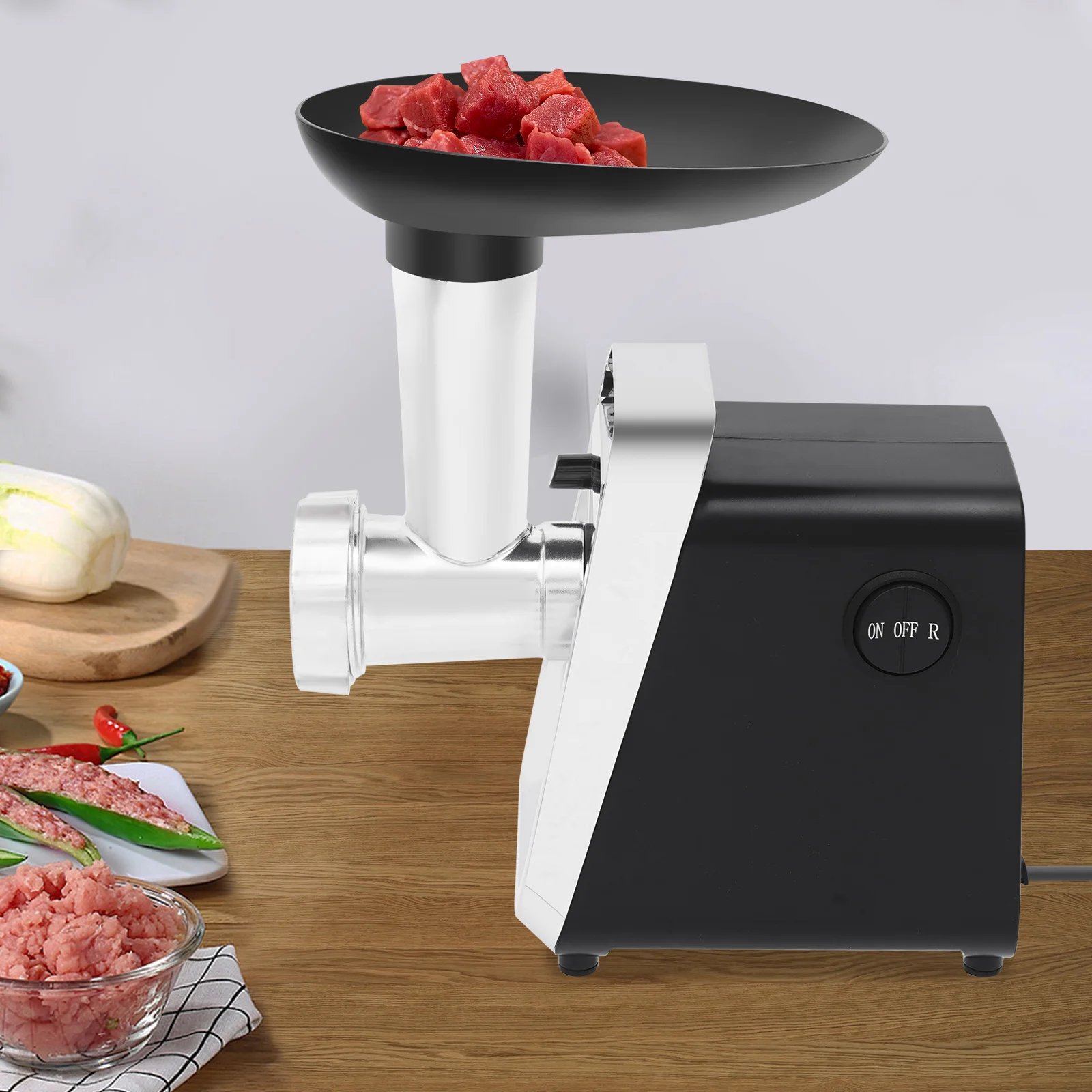 

Электрическая мясорубка-колбасница 230 об/мин с 3 режущими головками для кухонь/ресторанов