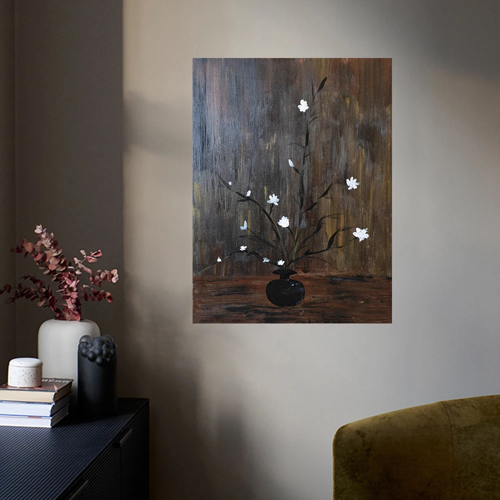 

Картина маслом в стиле дзен с ручной росписью: белые цветы, натюрморт. Современная минималистичная настенная живопись для гостиной, холст.
