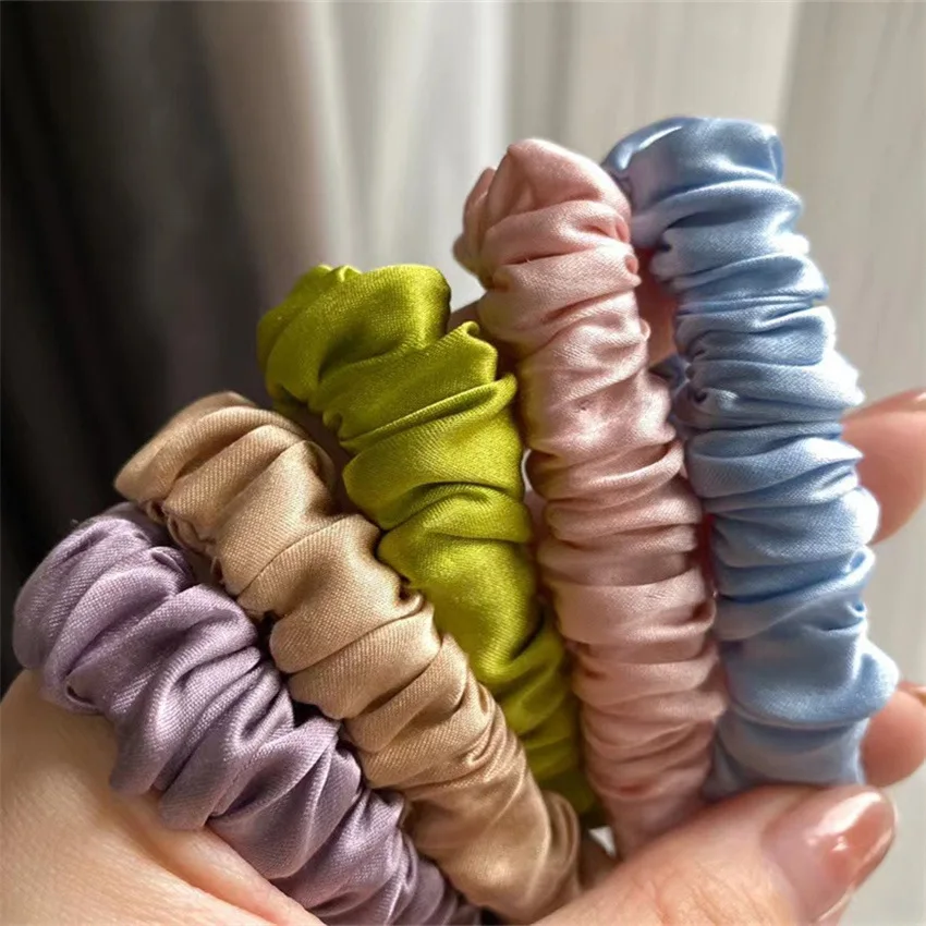 1cm Width 100% mulberry silk fine handmade small Hair Scrunchies for Girls hair loop Headwear Pony Hair