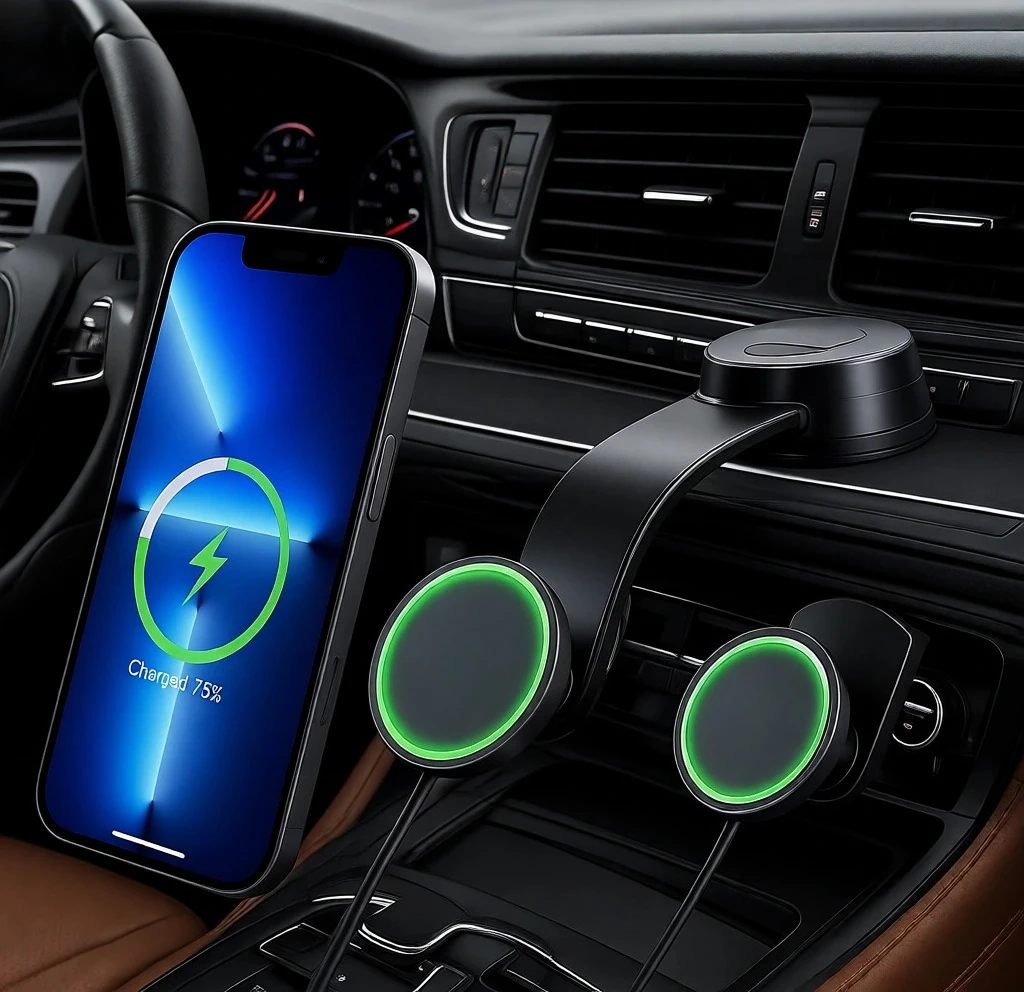 

15W Qi2 MagSafe Wireless Car Charger Mount 90LBS Suction Magnetic Phone Holder Dashboard Windshield