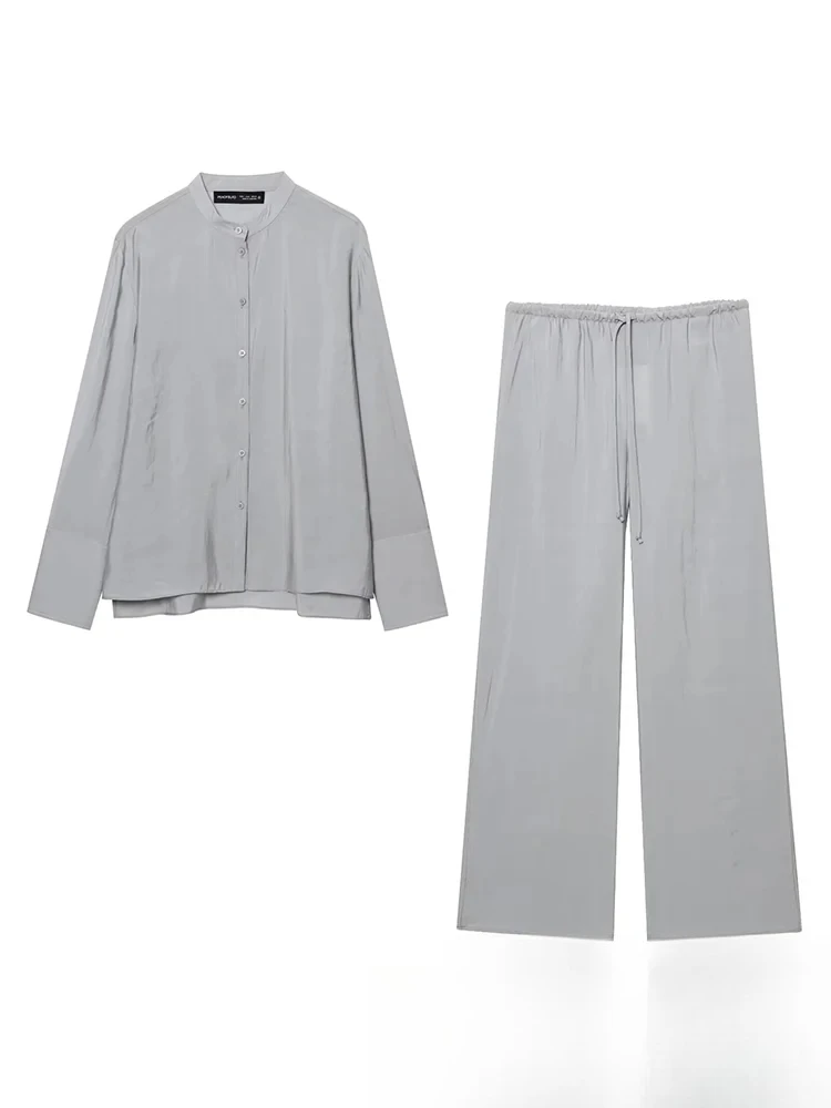 

KONDALA повседневный шикарный женский однотонный костюм с круглым вырезом, рубашки с длинными рукавами, длинные брюки на шнурке, новая мода 2025, весенне-летние праздничные комплекты