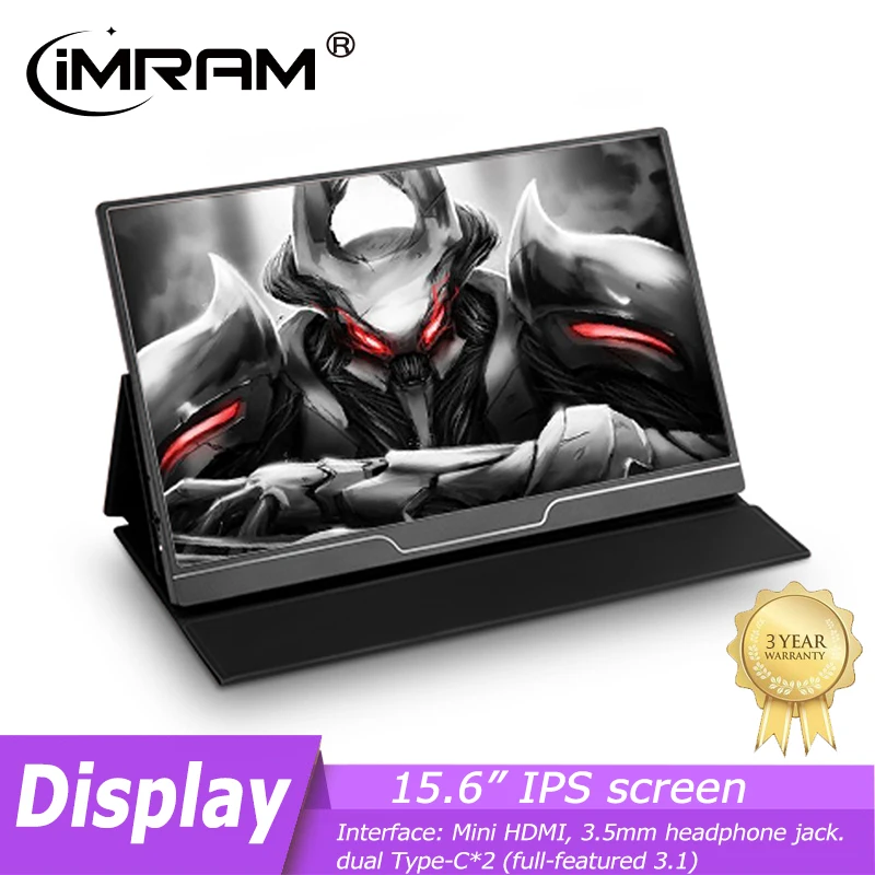 IMRAM 15.6 Inch Standard Upgraded Slim Portable IPS Monitor With Speakers 1080P USB 3.1 Dual Type-C Interface For PC And More