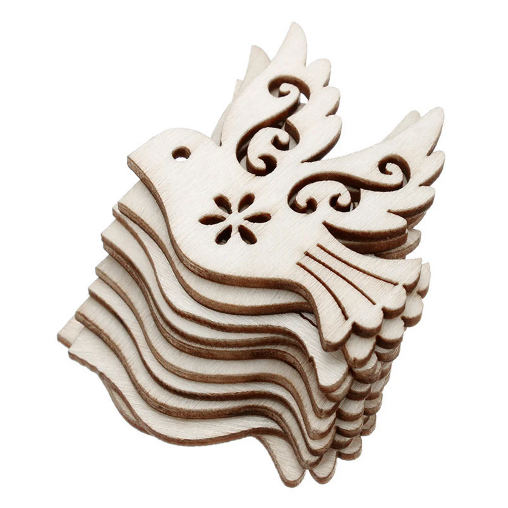 20 Pcs Animal Wooden Ornaments Hollow Out Slice Pigeon Bird Chip DIY Crafts Accessories