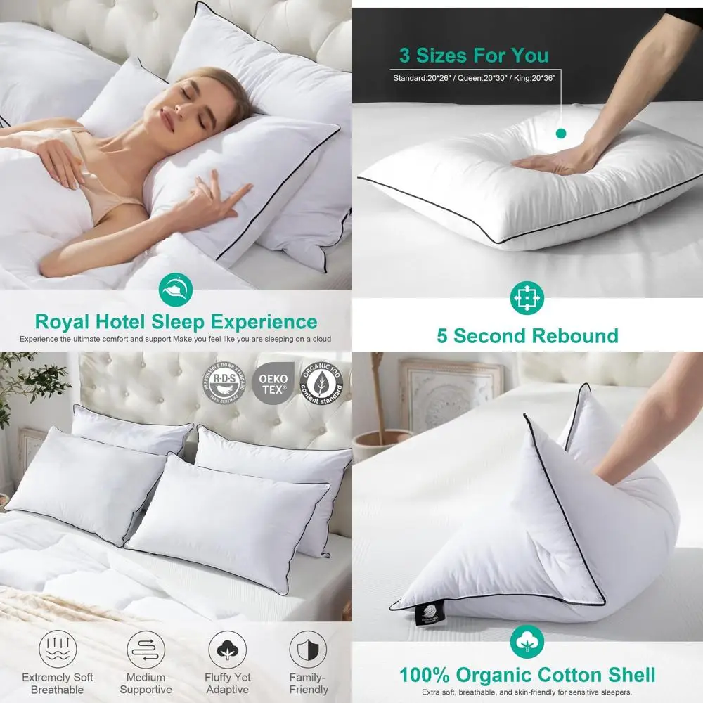 

Элитные подушки из органического хлопка с наполнителем из пера, размер Queen, комплект из 2 штук, идеально подходят для сна в стиле отельного типа или для тех, кто спит на боку (белые, 20x30)