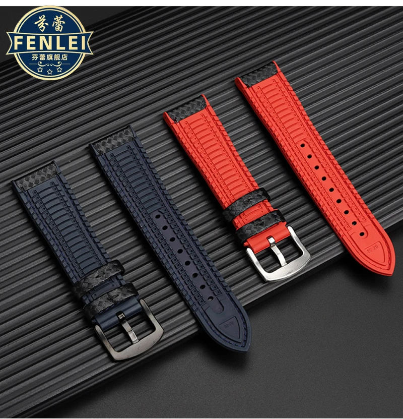 Pulseira de borracha impermeável para homens, Panerai PAM111 441 Breitling Watch Band, Carbon Fiber Pattern, Cow Leather, Accessories, 22mm, 24mm