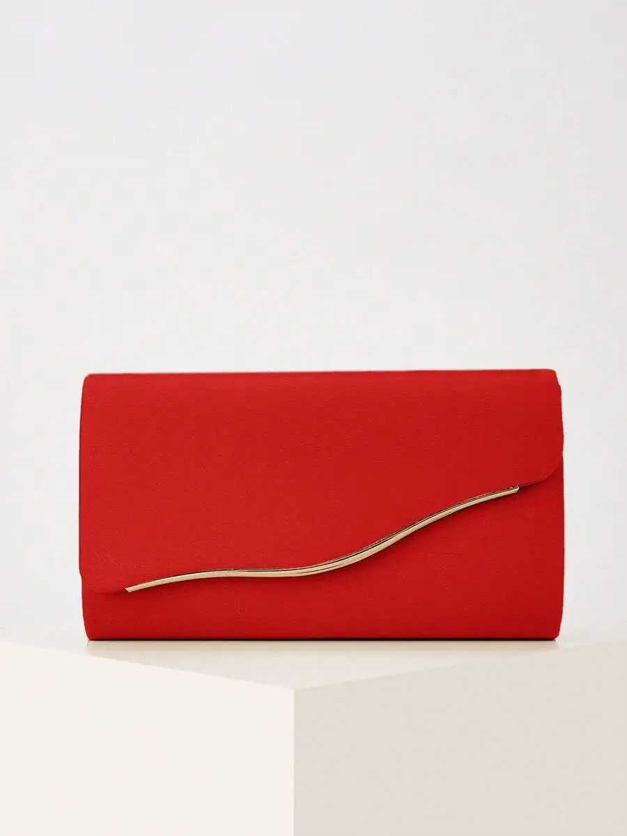 

Elegant Red Envelope Clutch Bag For Women, Evening Party Purse With Metal Accent