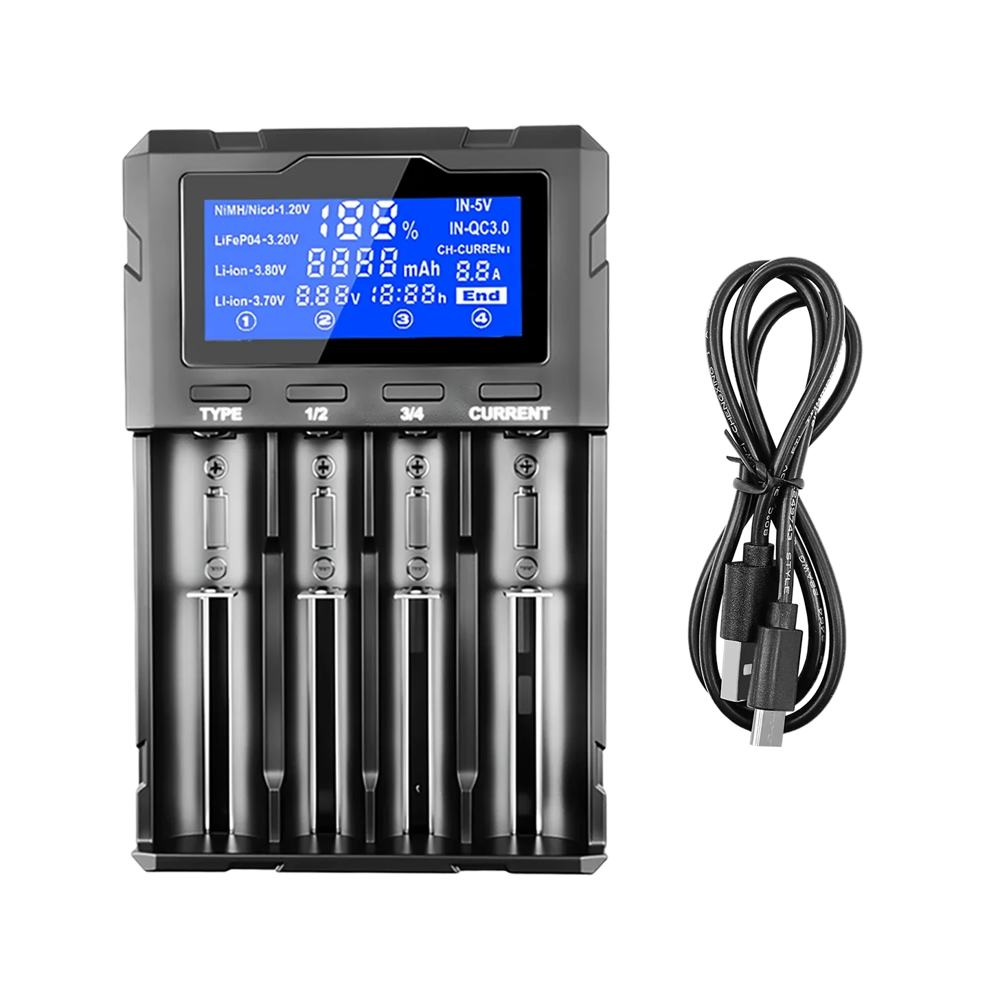 LiitoKala Lii-KU4 LCD QC3.01 cargador de batería para 21700 20700 26650 16340 CR123A 18350 14500 1,2 V Ni-MH ni-cd cargador inteligente