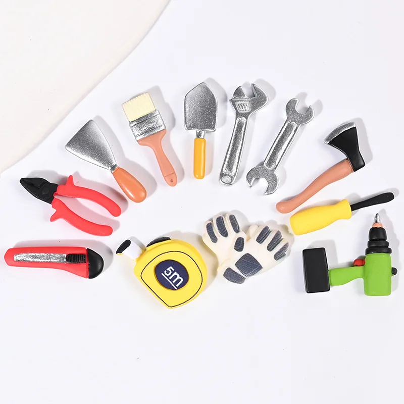 100pcs Kawaii Flat Back Resin Simulation Hand Tool Set Wrench/Caliper/Screwdriver/Plier/ Gloves Crafts Dollhouse Accessories