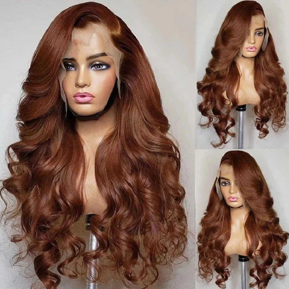 Coklat 13x4 gelombang tubuh renda Wig Frontal rambut manusia simpul diputihkan sebelum dipetik renda Wig rambut manusia depan #4 rambut Virgin