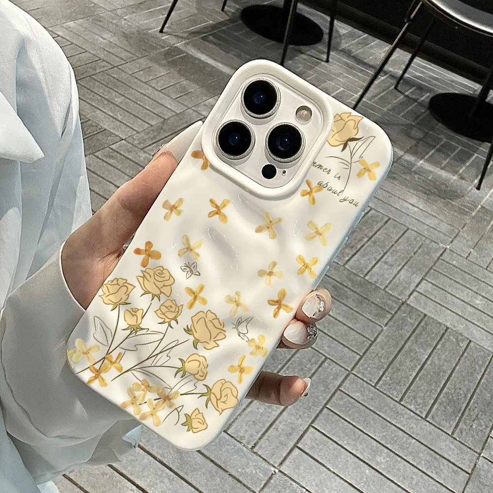 Einfaches Blumen-Kreativdesign Weiche Silikon-Handyhülle für iPhone 17 16 15 14 13 12 11 Pro Max 14 Plus 17Air Falten-Wellen-Design – Detail 4
