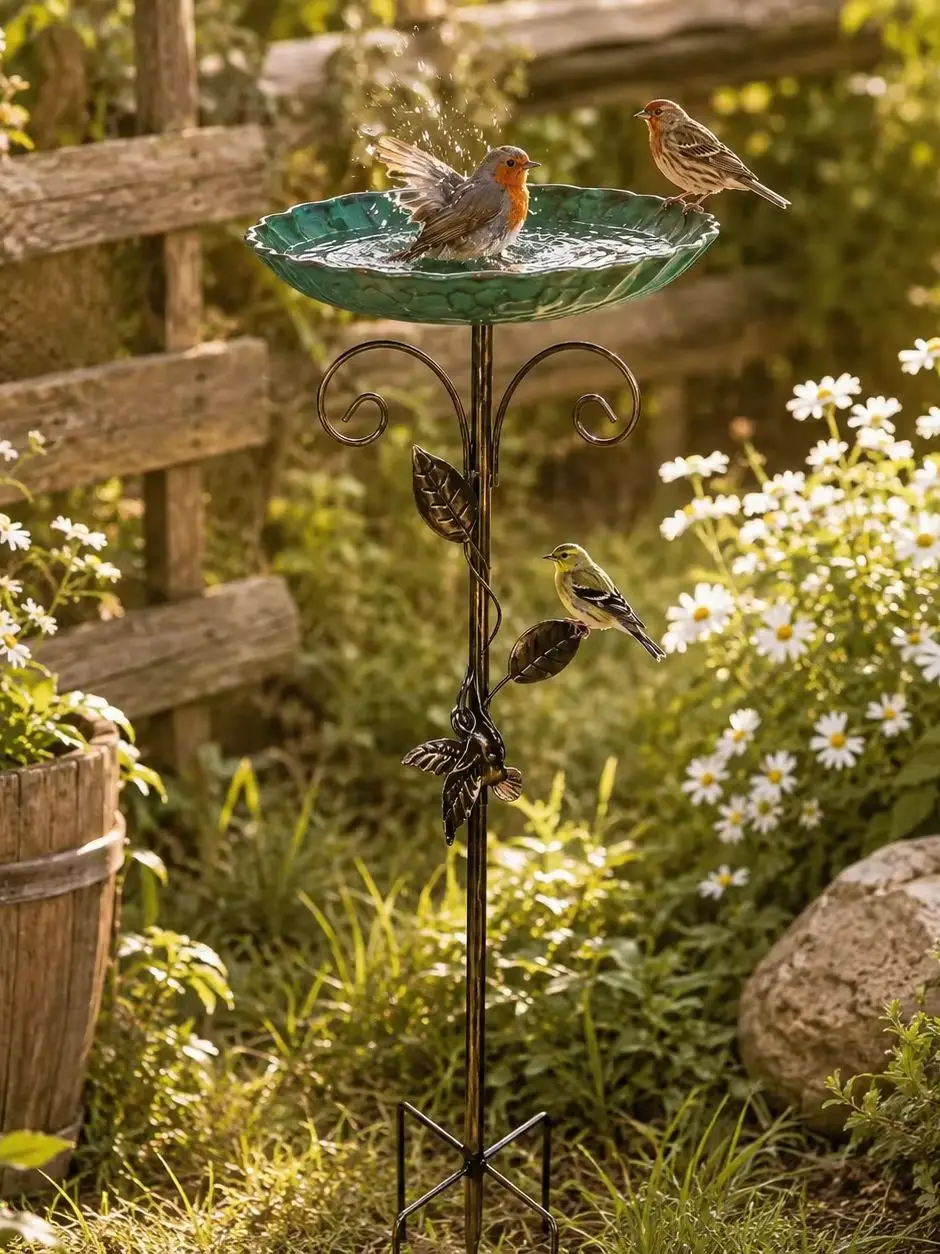 Retro Garden Bird Bath Bowl with Mosaic Design And Gold Leaf Accents Independent Feeder for Hummingbirds And Sparrows Durable No Electricity Required Outdoor Garden Decor