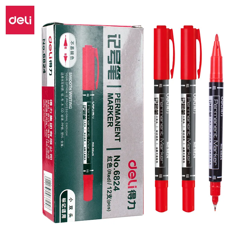 Deli-Waterproof Dual Tip Permanent Markers, Art Marker Canetas para a Escola, Escritório Papelaria, Preto, Fine Point, 0.5mm, 1.0mm Nib, 1 Pc, 3Pcs