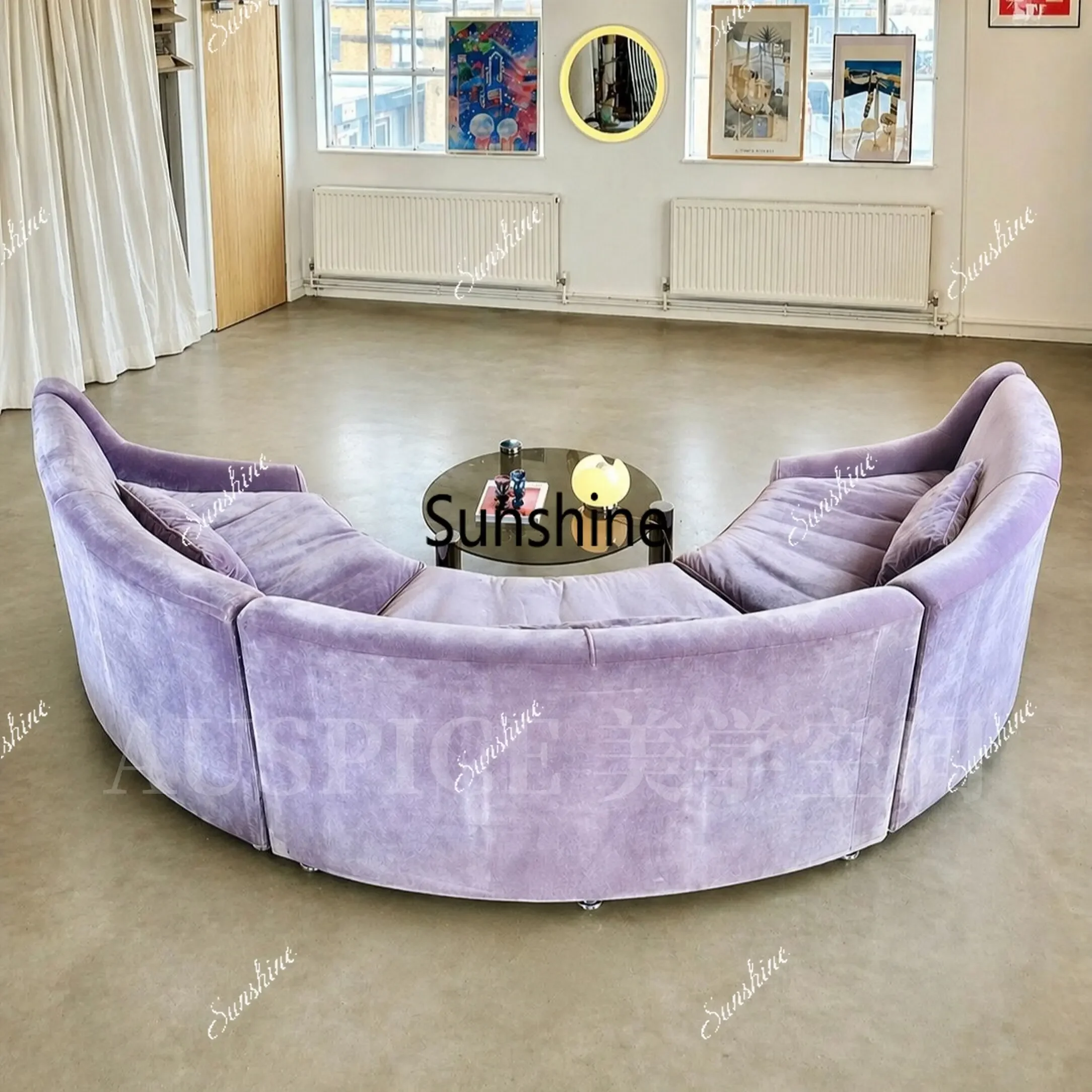 YYMedieval design curved large corner sofa velvet module combination semicircular living room