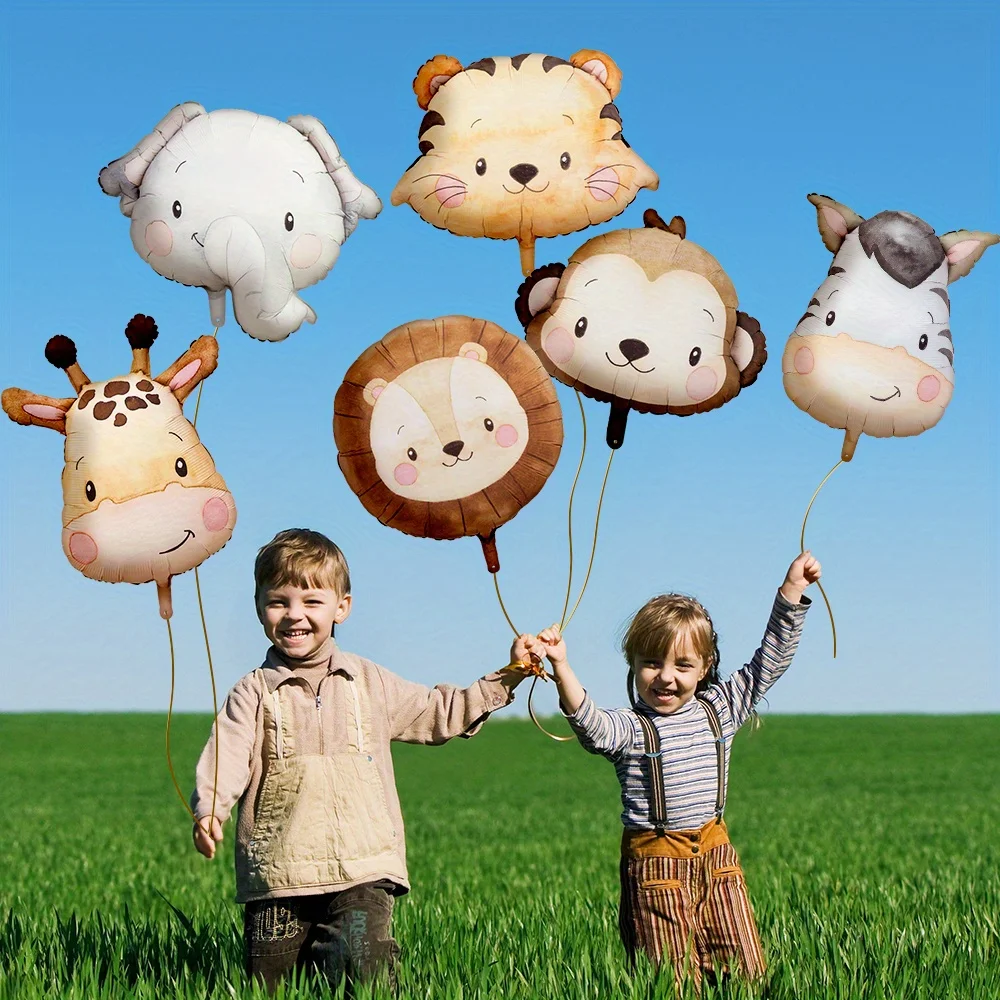 بالونات رأس حيوانات الغابة، بالونات قرد أسد نمر زيبرا زرافة لتزيين حفلات أعياد الميلاد، هدية تزيين حفلات الغابة #2