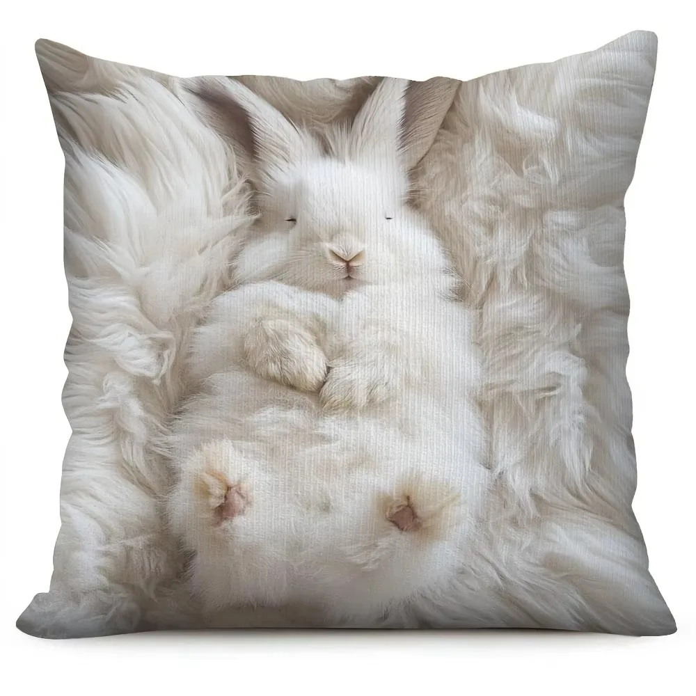 

1pc Vintage Style Angora Rabbit Pillow Cover, Double-Sided Print, Machine Washable, Zipper Closure, 100% Polyester, Decorative C