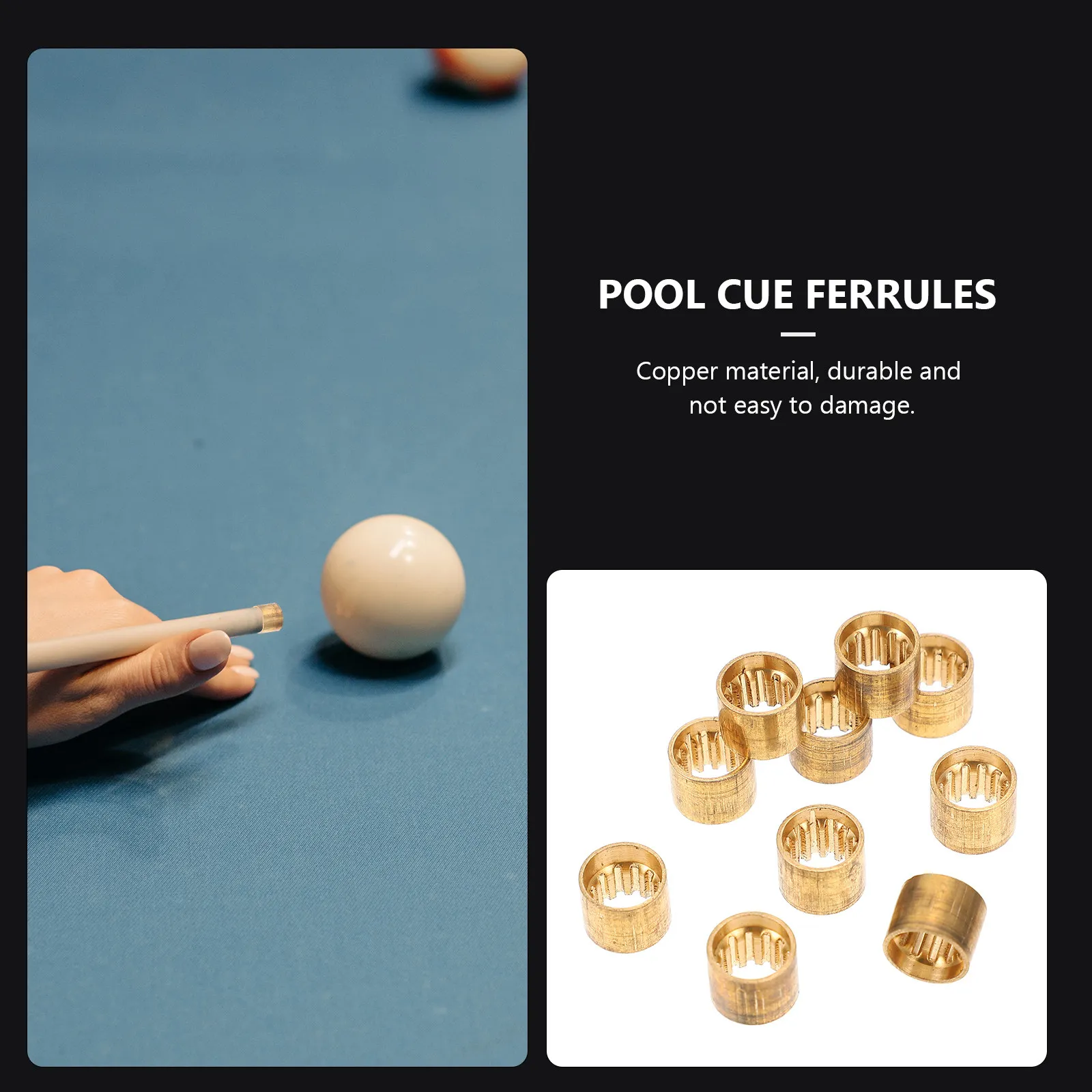 

30Pcs Copper Pool Cue Ferrules Easy Install Replaceable Billiard Snooker Pool Parts Copper Billiard Replacement Ferrules