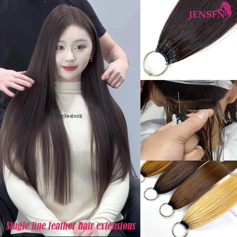 JENSFN Third Generation Micro Feather New Hair Extensions 100% Human Hair Straight 0.8g/Strand 613 Brown Blonde Hair For Salon