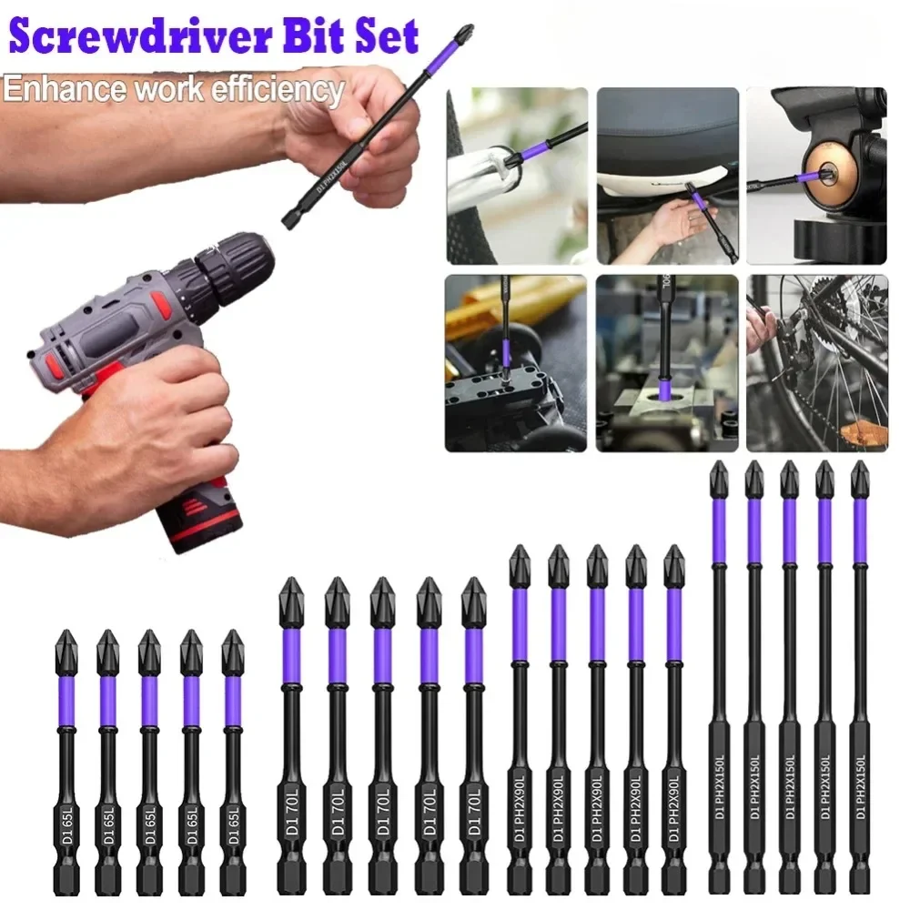 Magnetic D1 Anti-shock Batch Head High Hardness Non-Slip Impact Bits Cross Screwdriver 25/50/65/70/90/150mm Ph2 Screwdriver Set