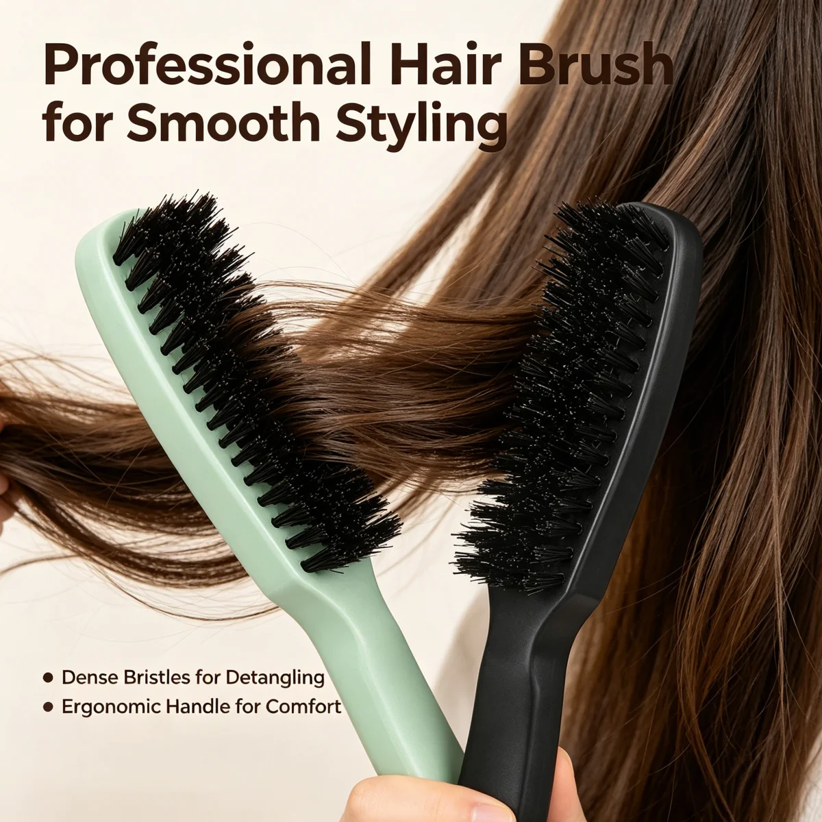 Premium Hair Brush With Dense Soft Nylon Bristles, Ergonomic Handle Styling Comb For Smooth Hairdressing At Home Salon