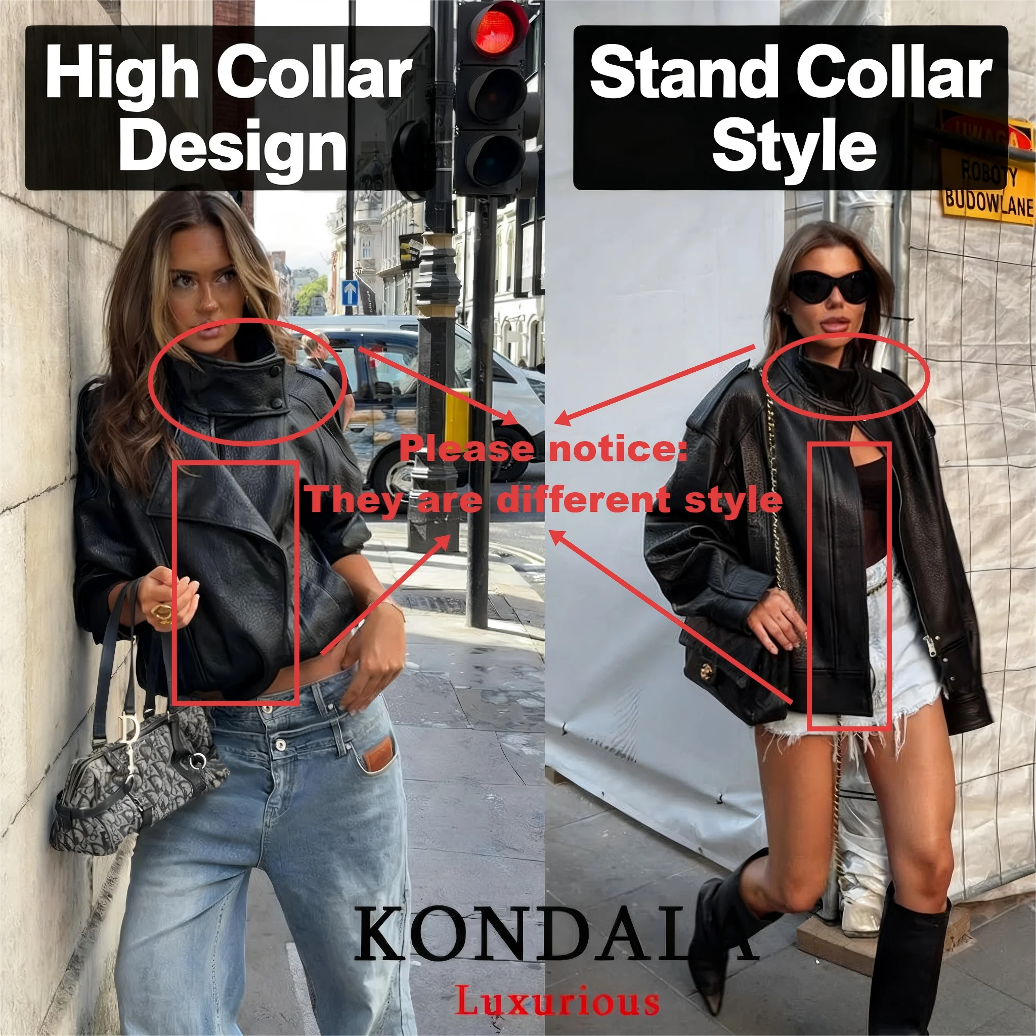 KONDALA سترات جلدية سوداء أنيقة غير رسمية للنساء بأكمام طويلة وأزرار معاطف مرنة كبيرة الحجم موضة خريف 2025 معاطف ملابس الشارع الشهير
